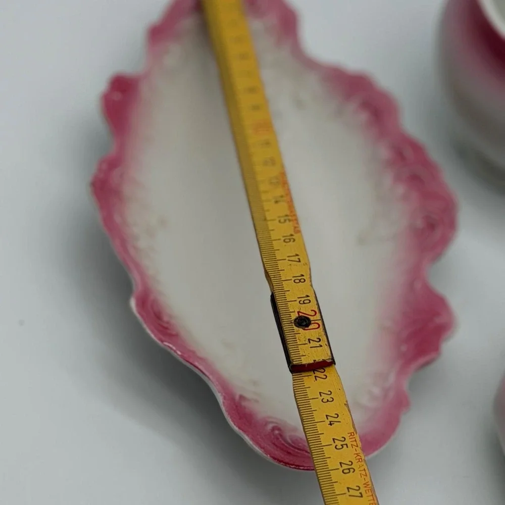 Antique E.P.P. Co Vashti Pink Ombre Ironstone Set Cup Bowl Tray 3pc Victorian